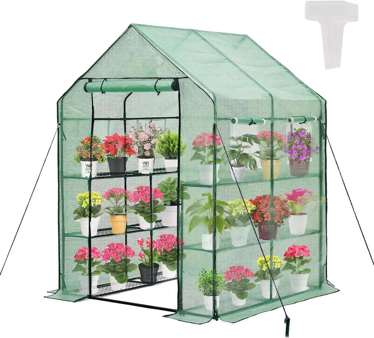 

Walk-in Greenhouse for Outdoors, Thickened PE Cover & Heavy Duty Powder-Coated Steel, Mesh Door & Screen Windows, 4/6 Tier