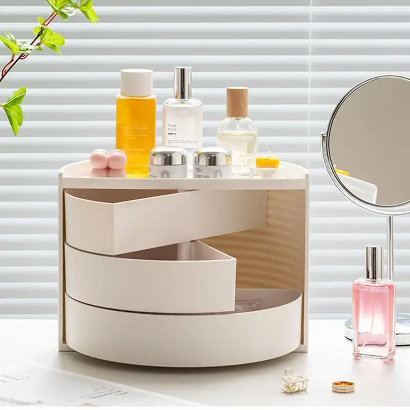 

Creative Semicircle Rotating Cosmetic Storage Box Bathroom Countertop Makeup Organizer Multi-Layer Skin Care Jewelry Storage Box
