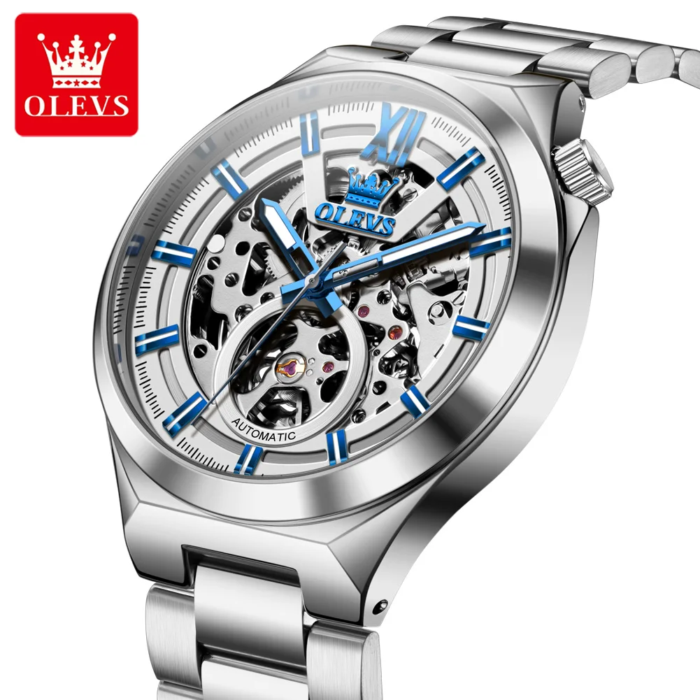 OLEVS 6722 Automatic Watch For Men Hollow Original Top Brand Fashion Mechanical Wristwatch Waterproof Luminous Luxury Man Watch