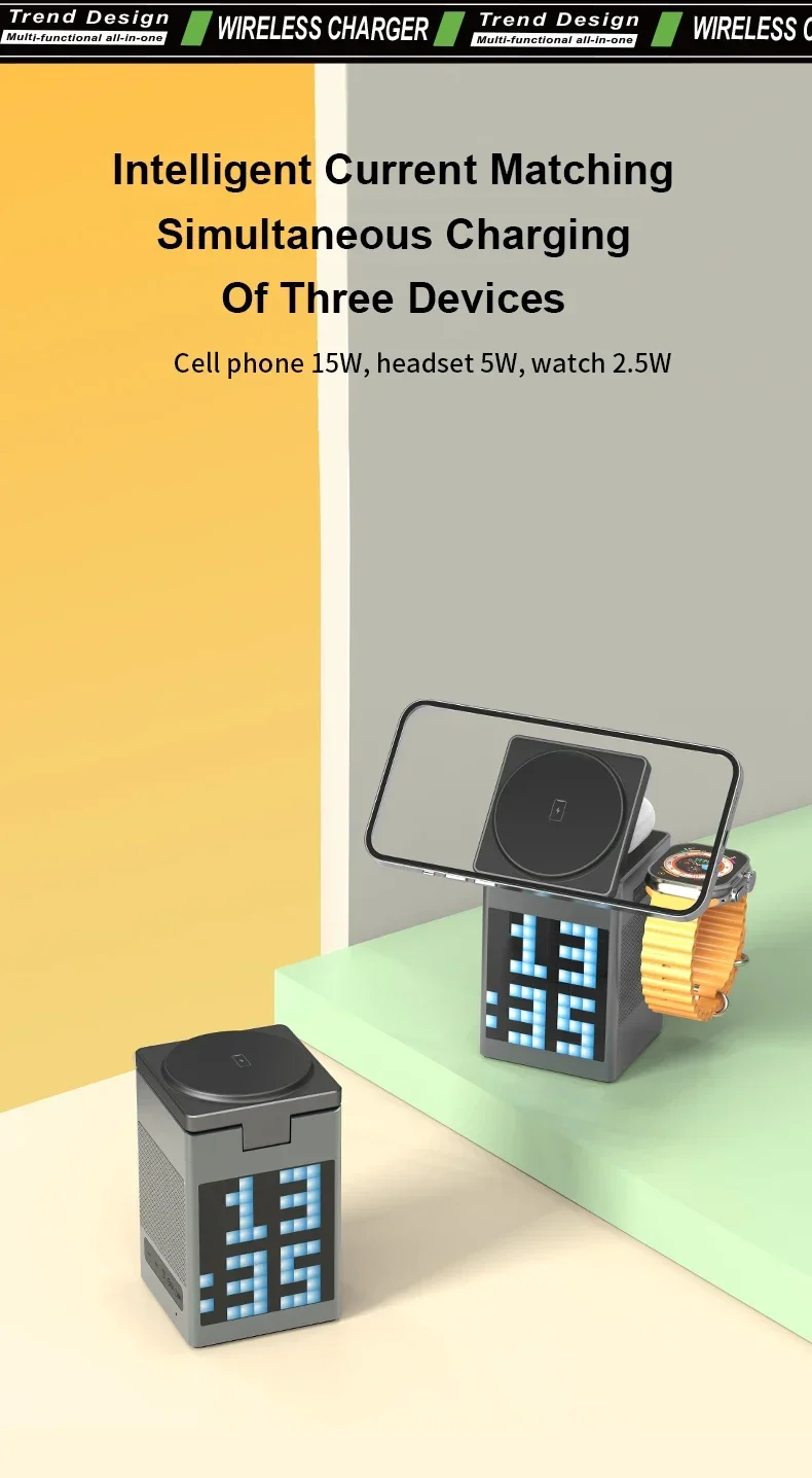 Description Picture 4 of itemBluetooth Speaker 6 in 1 Wireless Charger For iPhone 16 15 14 13 12 Fast Charging Station For Apple Watch 9 8 7 6 With Clock