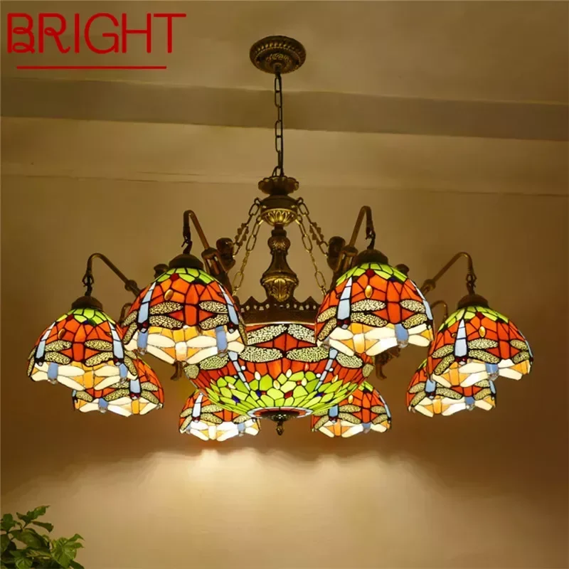 

BRIGHT Tiffany European Living Room PendantLamp Vintage Creative Color Glass restaurant Bedroom Hotel Villa Chandelier Specifica