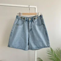 New 2024 Summer Denim Shorts For Women High Waist Sky Blue Color Wide Leg Loose Buttons Streetwear Loose Jean Shorts Women - Image 5