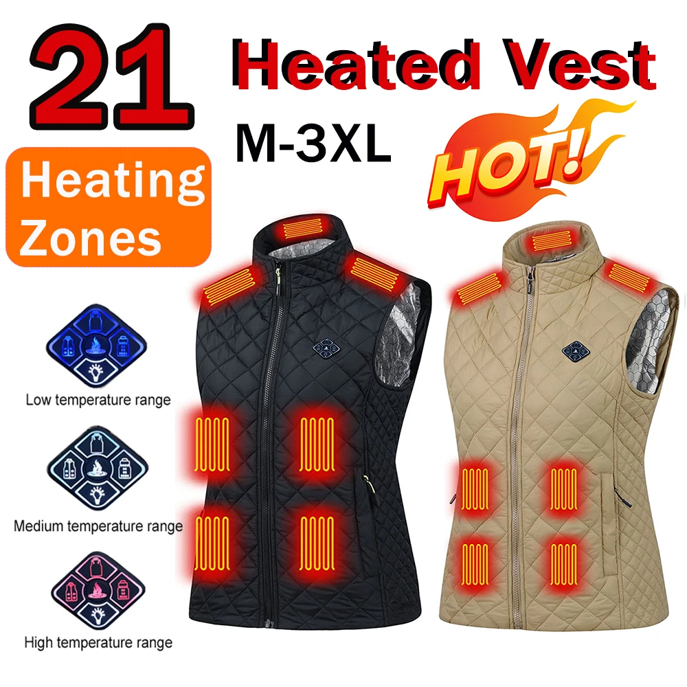 21 Heating Zones Heated Vest Men Women Heated Jacket Winter Warm USB Self Heating Thermal Vest Down Jacket for Outdoors
