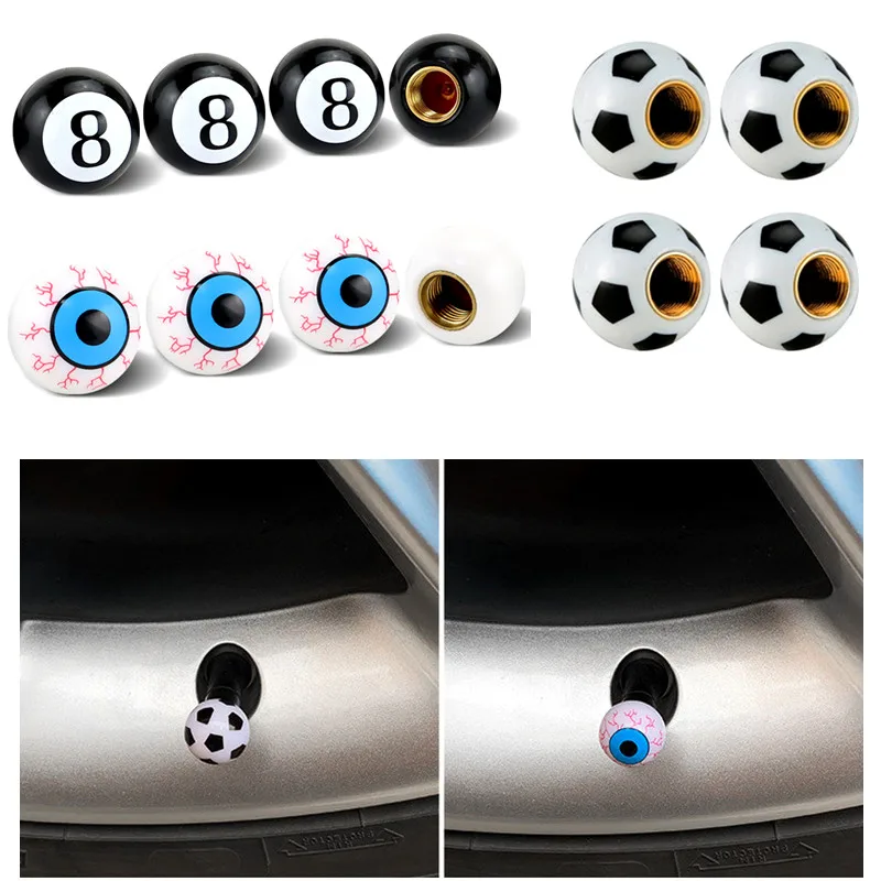 Set of 4 Universal Car & Bike Tire Air Valve Stem Caps - Funny Style Dust Covers