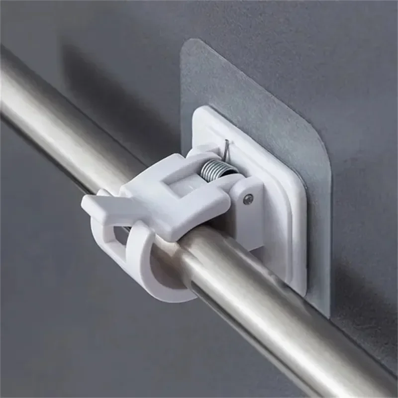 2PCS Retaining Clip Self Adhesive Curtain Hanging Rod Brackets Organized Pole  Holders Bathroom Towel Bar Hook Support Clamps - AliExpress