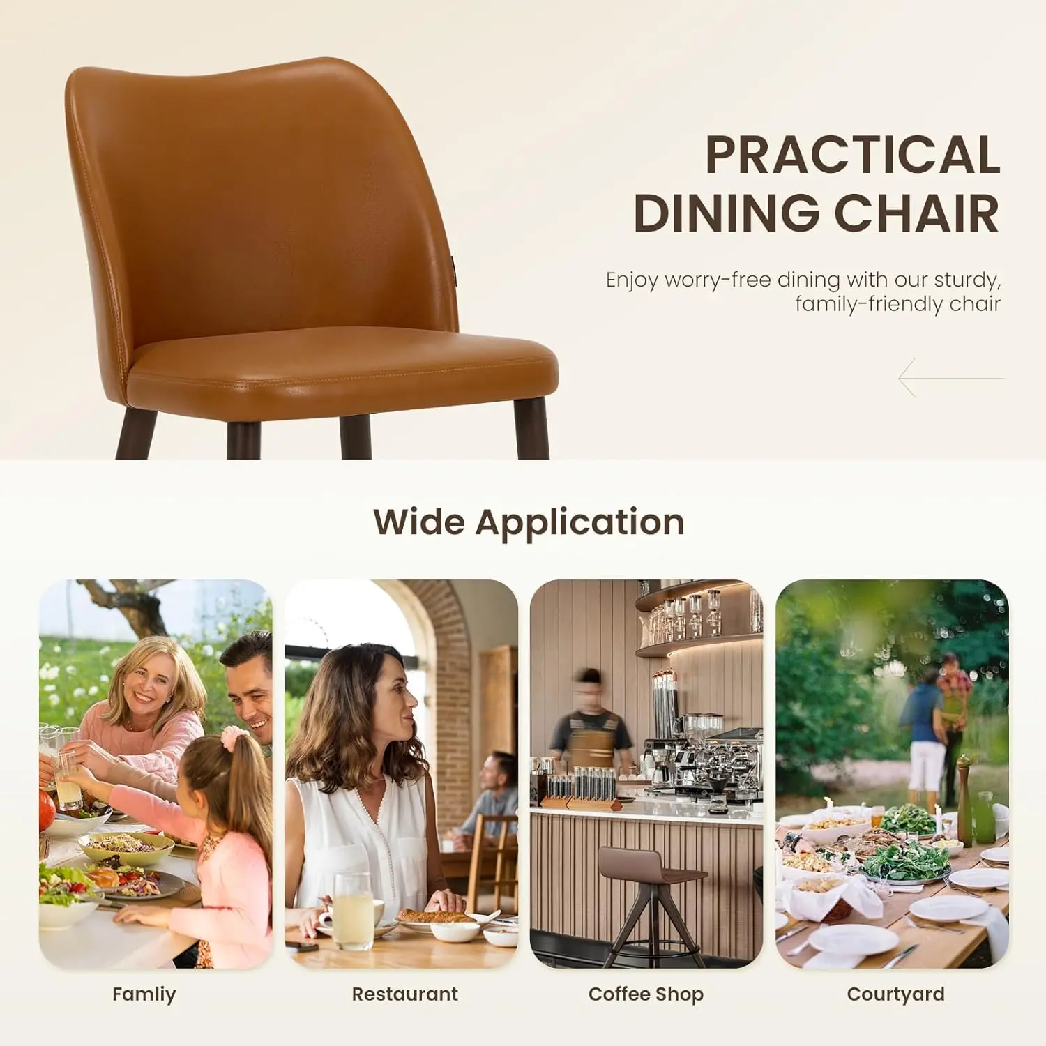 Wooden Dining Chairs Set of 2, Upholstered Kitchen Dining Room Chair, Modern Fabric Farmhouse Dinner Chair