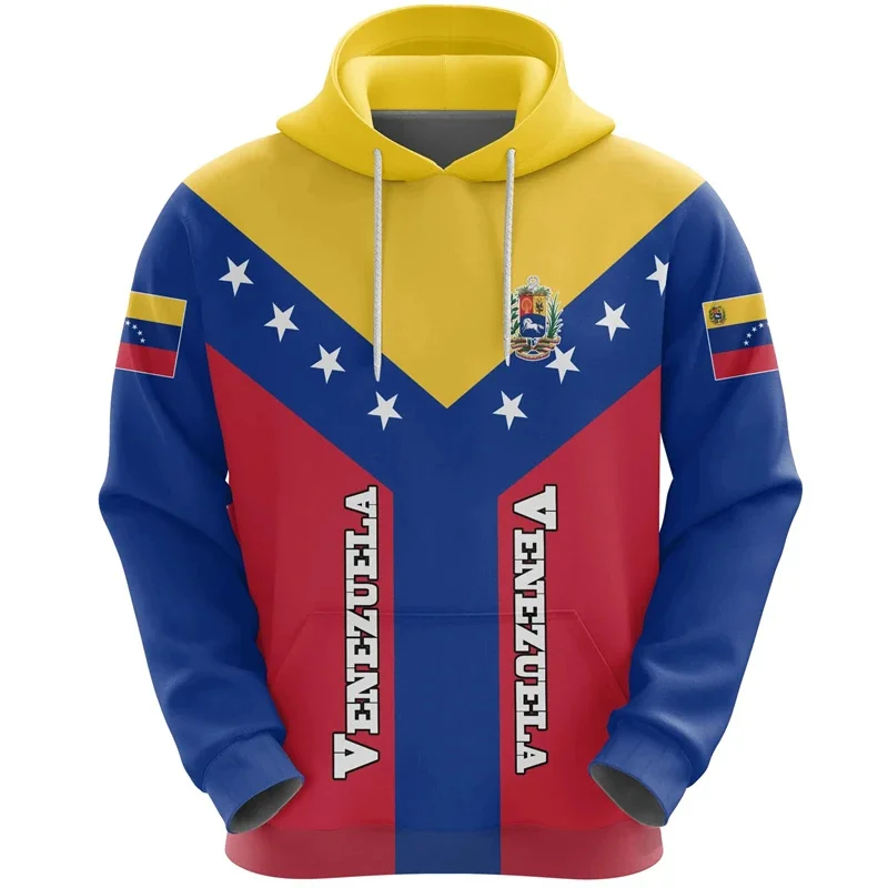 Sudadera con capucha con la bandera de Venezuela impresa en 3D para hombre, jersey con patrón de emblema nacional, camisetas casuales de calle, sudaderas con capucha de manga larga