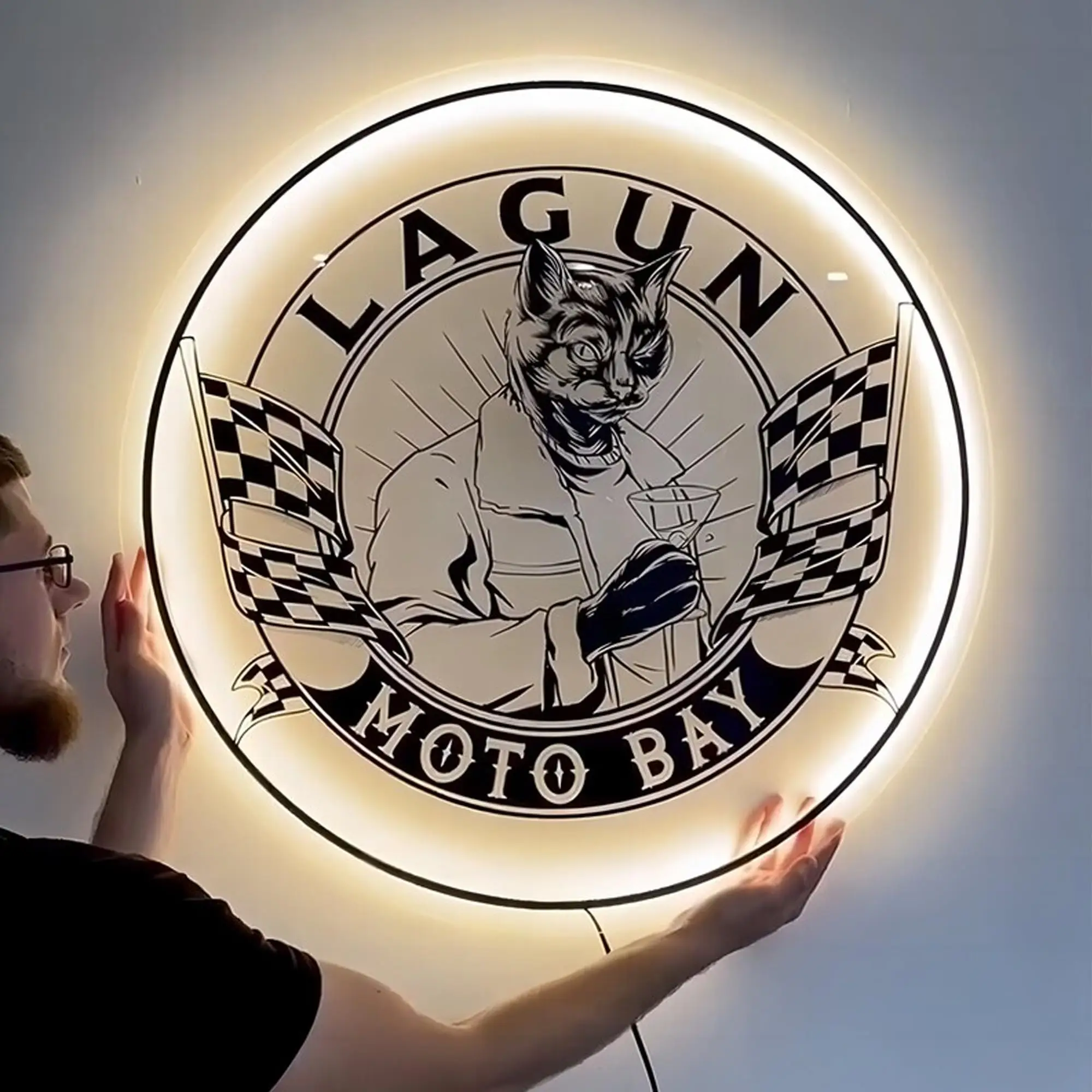 Acrylic Sign Personalise Signboard Business Neon LED Circle Backlight Name Decor Office Door Sign Wall Decor Signs
