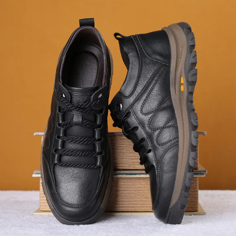 2023 Man Shoes Lace Up Non-slip Hard-Wearing Outdoor Work Simple All-match Fashion Casual Leather Hiking Shoes plus size 39-48