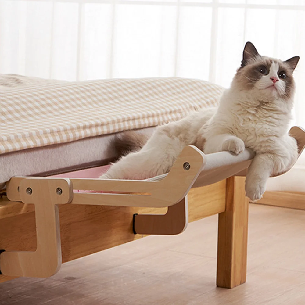 HotSellingHammockWoodenAssemblyCatWindowPerchEasyWashableHangingBedCottonCanvasfor