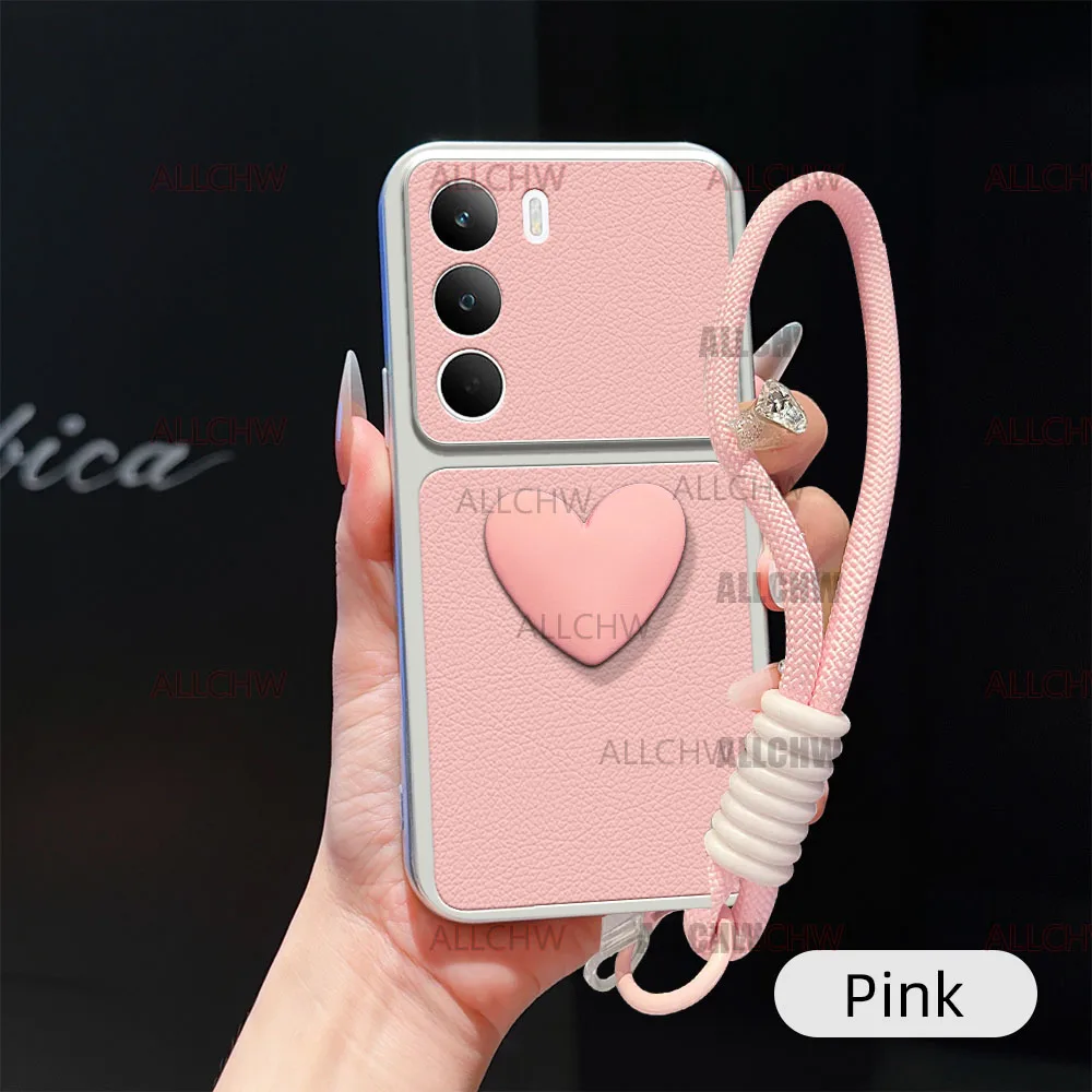 Shockproof Love Heart Leather Phone Case with Hand Strap