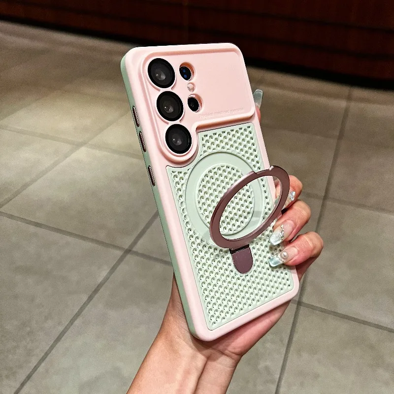 Luxury Armor Ventilated Magnetic Phone Case with Lens Protection Bracket Cover