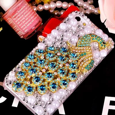 

Luxury Glitter Bling Pearl Rhinestone Diamond Peacock Phone Cover Case For iPhone X XS MAX XR 6 7 8 Plus 11 12 13 14Pro MAX Case