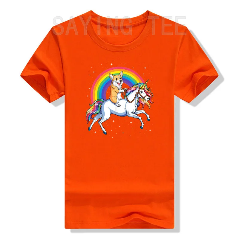 Camiseta con diseño de unicornio Corgi montando dinosaurio T Rex, bonita camiseta para niños, niñas, regalo de arcoíris, camiseta gráfica de galaxia espacial Corgicorn, camisetas estéticas