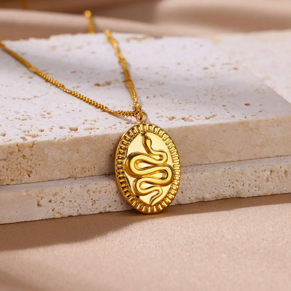 Stainless Steel 3D Snake Pattern Necklaces Women Gold