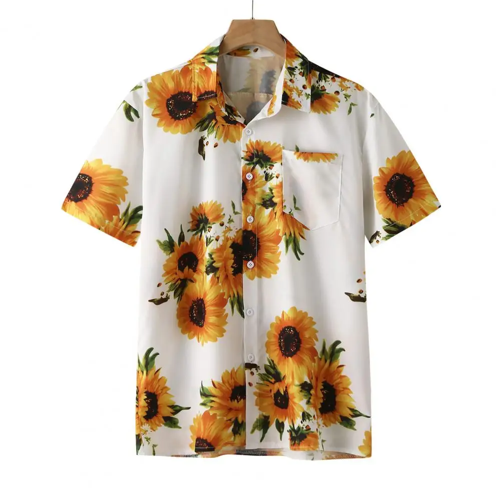 

Terrific Summer Shirt Colorful Printing Eye-catching All Match Sunflower Pattern Men Shirt Men Shirt Flower Print