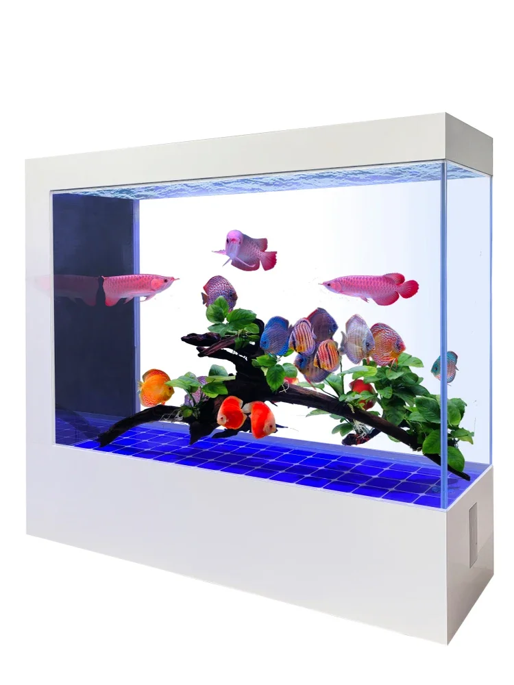

Super White Glass Office Wall One-Click Drainage Large Living Room Floor Household Fish Tank