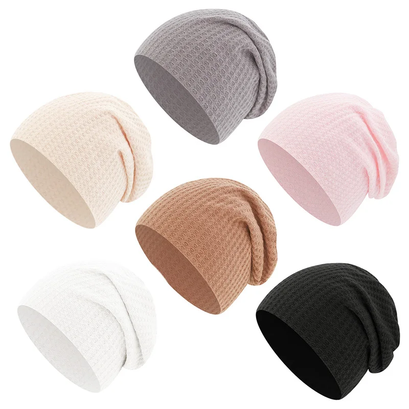 Spring Knitted Waffle Baby Beanie - Double Layer Solid Color Newborn Hat