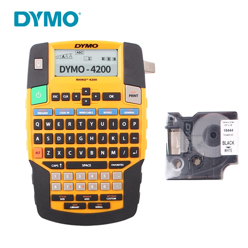 DYMO Rhino 4200 라벨 프린터 유연한 열 수축 튜브 산업용 등급 라벨 메이커 슈트 폭 6/9/12/18mm 45013 45023