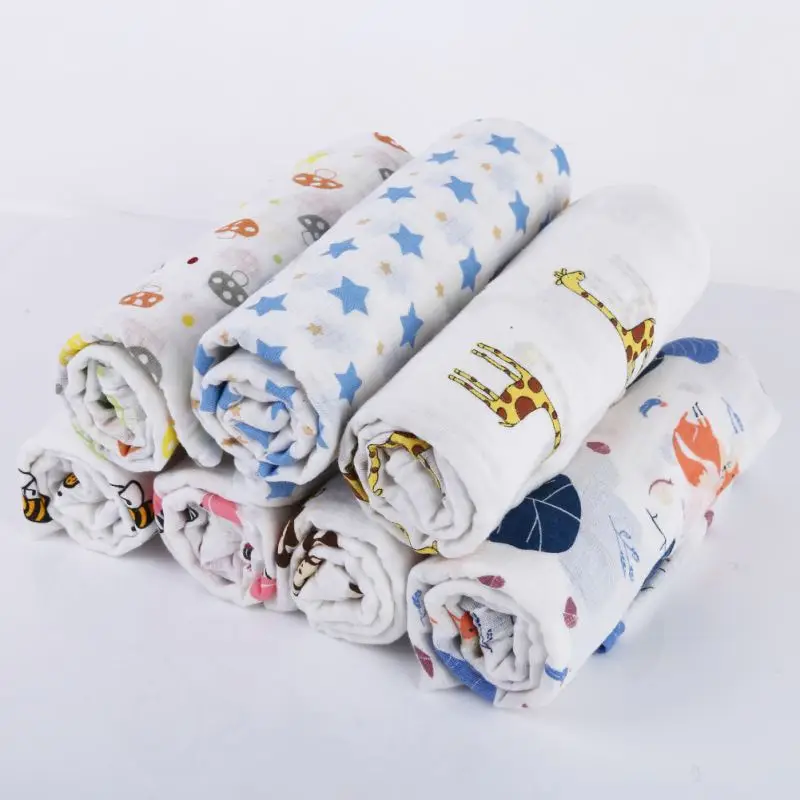 Newborn Baby Blankets Cute Cartoon Printed Cotton Muslin Swaddle Wrap Infant Baby Receiving Blanket Sleeping Bedding Cover baby knitted cotton blanket newborn receiving swaddle wrap bath towel infant sleepsack bedding stroller cover