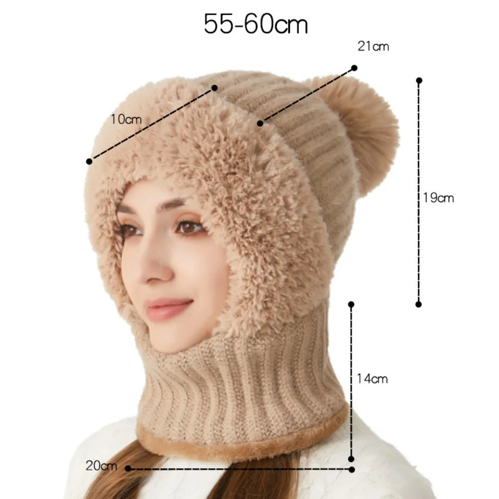 Women's Knitted Hat, Thickened and Velvet Hat, Scarf Mask, One-piece Hat, Winter Warm Hat, Suitable for Outdoor and Travel