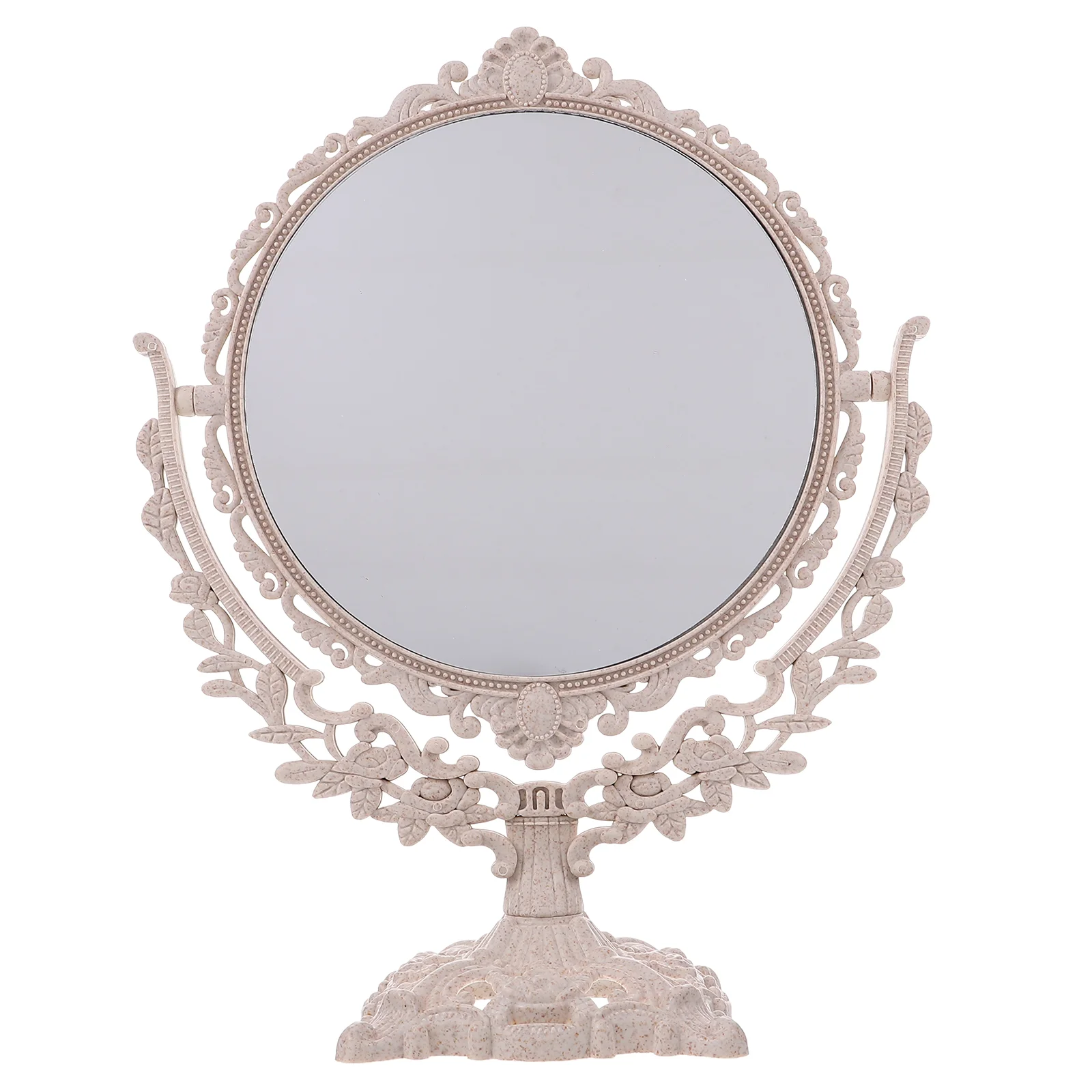 

Tabletop Decorative Makeup Mirror Two Sided Swivel Tabletop Oval Mirror Desk Dressing Vanity Mirror with Metal Embossed Frame