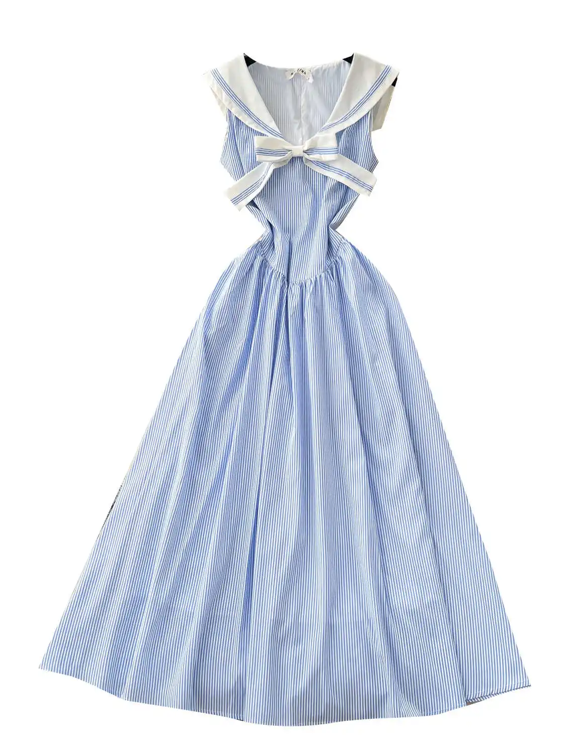 Women's Blue Striped Bow A-line Dress Vintage Sailor Collar Long Dress Y2k  One Piece Frocks 2000s Cutecore Clothes Summer 2025 - AliExpress