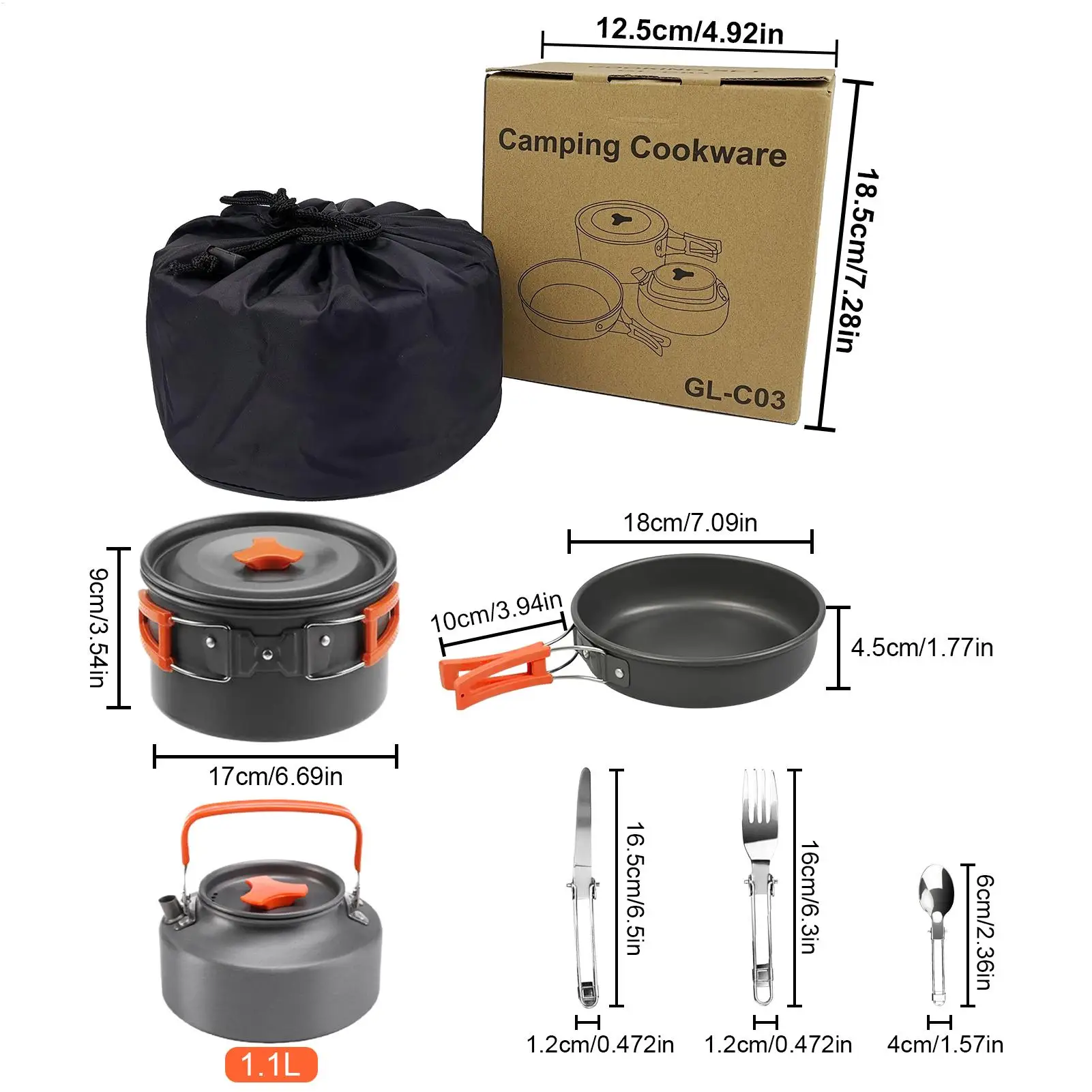 Backpacking Cooking Set Foldable Camping Cookware Kit Cup Knives Fork Spoon Nonstick Utensils For Outdoor Kitchen Hiking Travel