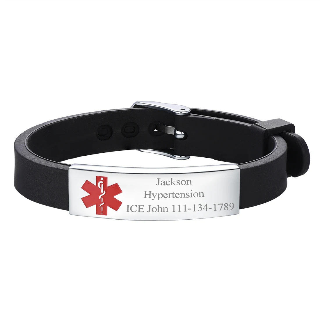 

U7 Personalized Medical Alert ID Bracelet Rubber Silicone Band Laser Engrave Stainless Steel Tag Bracelet for Men Women Jewelry
