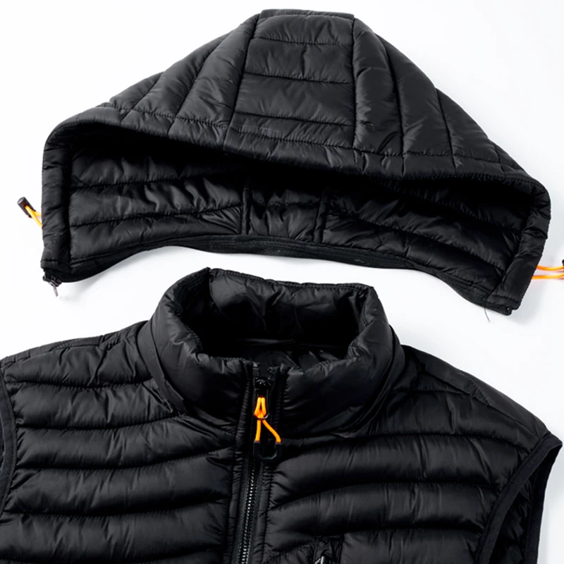 CHRLCK Men's Hiking Warm Vests Solid Hooded Vest Jackets Male Winter Zipper Pockets Waistcoat Sleeveless Jacket Large Size hiking vest