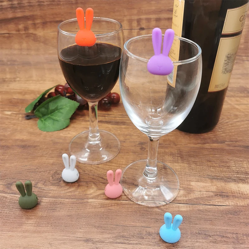 6Pcs Cocktails Wine Glass Marker Creative 3D Rabbit Ears Silicone Drink Charms Wine Identifier For Champagne wine glass marker,wine glass decorations