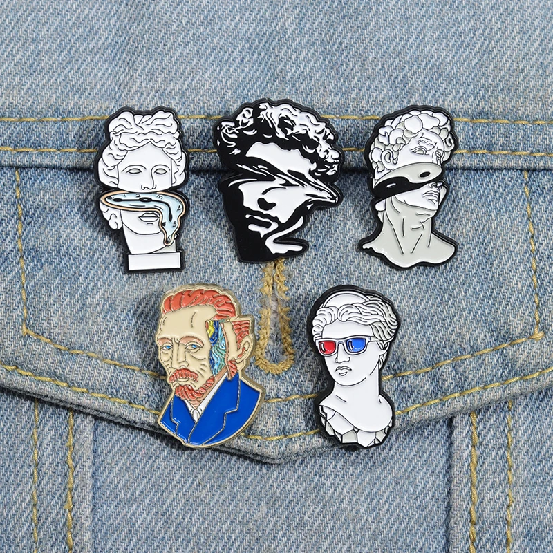 Van Gogh Gips Statue Brosche Emaille Pins Benutzerdefinierte Skulptur Kunst Revers Rucksack Abzeichen Zubehör Lustige Schmuck Geschenk Großhandel – Detail 9