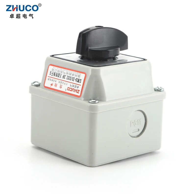 ZHUCO SZW26/LW26-20 20A 3 위치 2 극 8 나사 선택기 전환 방수 및 방진 밀폐형 상자가 있는 로터리 캠 스위치