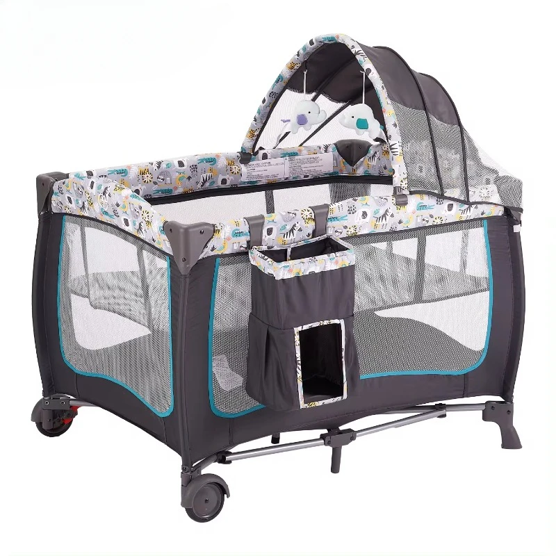 

Comfortable kids folding playpens baby playard with cartoon printing at both side