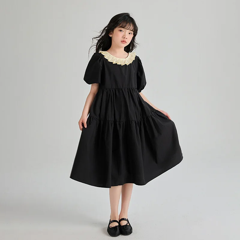 

Elegant Party Girl Dresses Girls 10 to 14 Years Teenagers Summer Black Long Dress Kids Eid Clothes