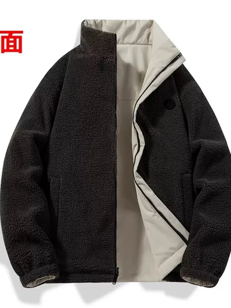 Winter new fashion solid color fleece-lined thickened warm windproof cotton jacket men's casual loose sports plus size coat