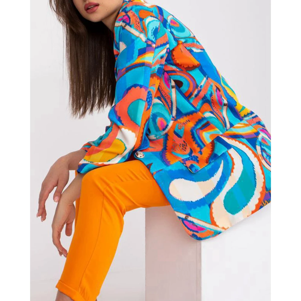 Autumn Women Abstract Print Single Button Blazer Fashion Office Lady Fall Long Sleeve Jackets Coat Workwear Elegant Outfits