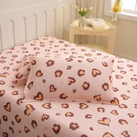 Heart-shaped Leopard Print Flat Sheet with 2 Pillowcase Twin/Queen Size Polyester Luxury Soft Boho Leopard Pattern Bed Sheet Set 6