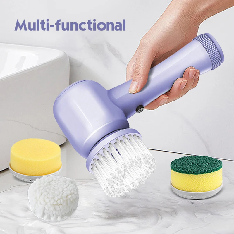 Handheldelectricautomatic4piecesecospinscrubbercleaningbrushkitchendishbathroombath