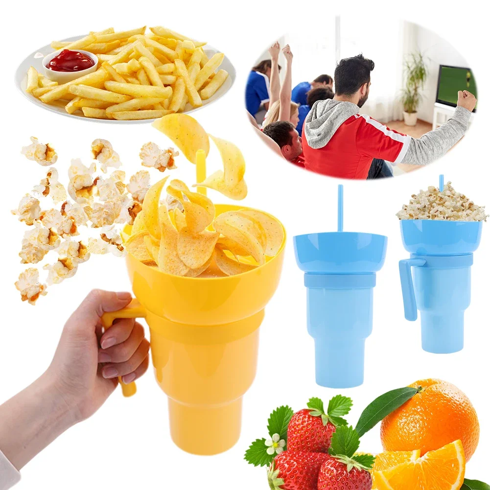 1000ml 2 in 1 snack bowl drink cup with straw stadium tumbler popcorn beverage color changing for cinema home