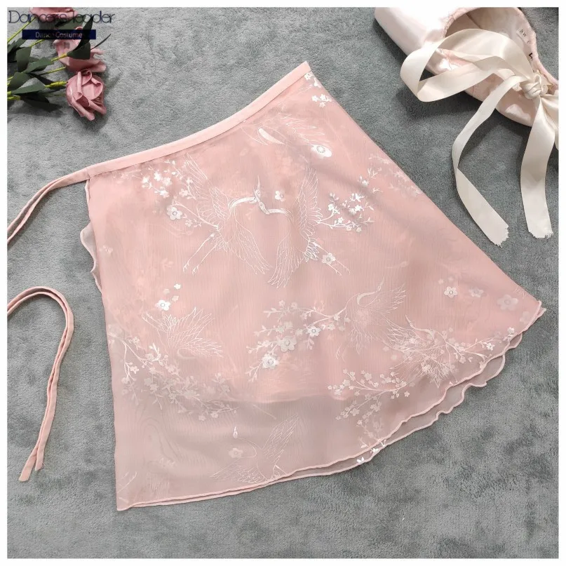 

Балетная короткая юбка, цельное платье, короткая юбка на шнуровке для взрослых, розовая короткая юбка с золотым тиснением журавлей, платье для взрослых