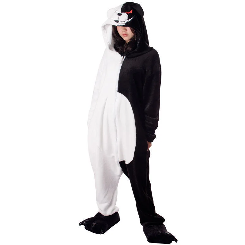 Game Trigger Happy Havo Kigurumi Anime Monokuma Pajamas Winter Flannel Adult Cartoon Cosplay Costume