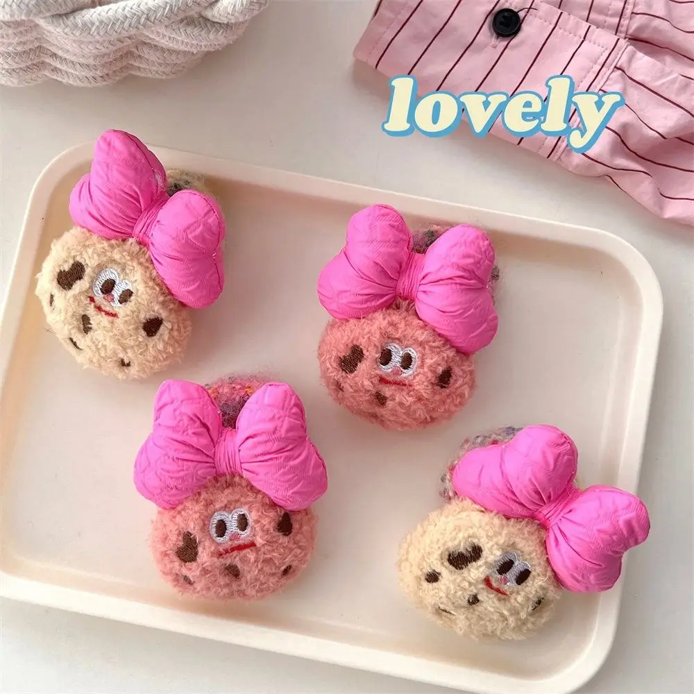 

Bow Knot Cookie Hair Rope Cute Ponytail Holder Pink Plush Hair Tie Biscuit Hair Ring Bow Elastic Hair Band Streetwear