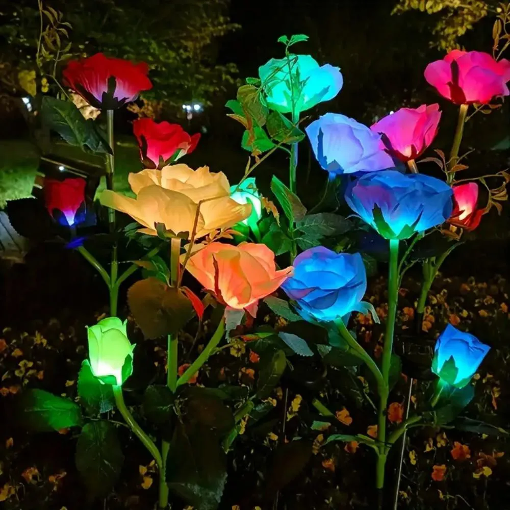 Solar Spot Light Solar Decoration Light Solar Lights Garden Light 3 Heads Solar LED Romantic Garden Rose Light for Cemetery Decoration Pile Light Garden Courtyard Yard & Grave Decoration