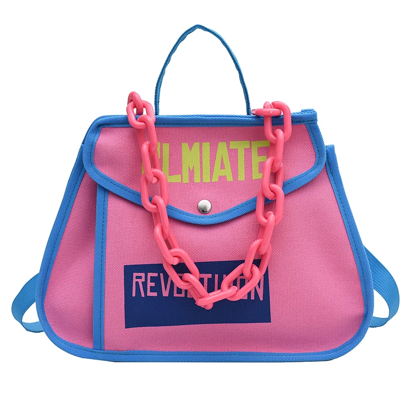 Canvas Women's Shoulder Bag Chain Casual Totes Contrast Color Ladies Crossbody Bag Trend Letter Print Fashion Designer Handbags 