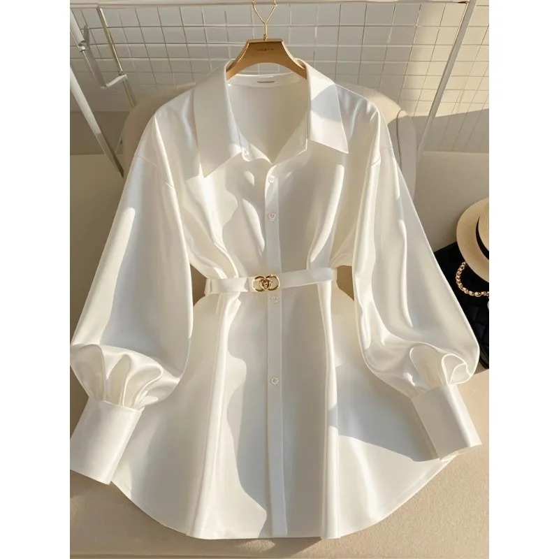 Abbigliamento da donna Camicette bianche di inizio autunno Nuove camicie francesi di fascia alta Camicie bianche dal design di lusso Top stile maturo leggero - immagine 2