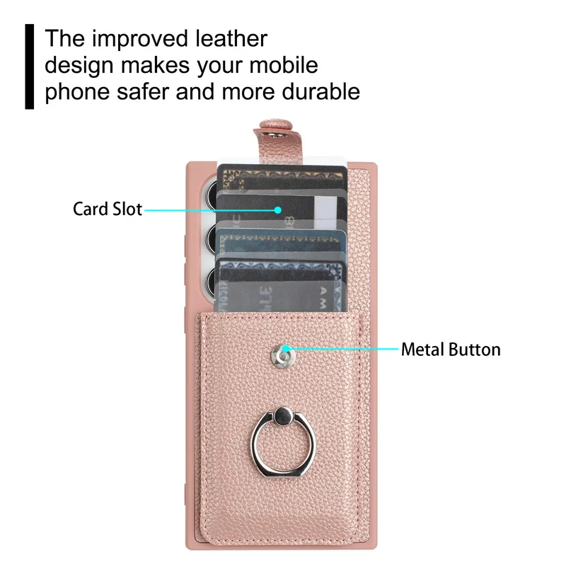 Leather Wallet Phone Case with Card Slot & Ring Holder