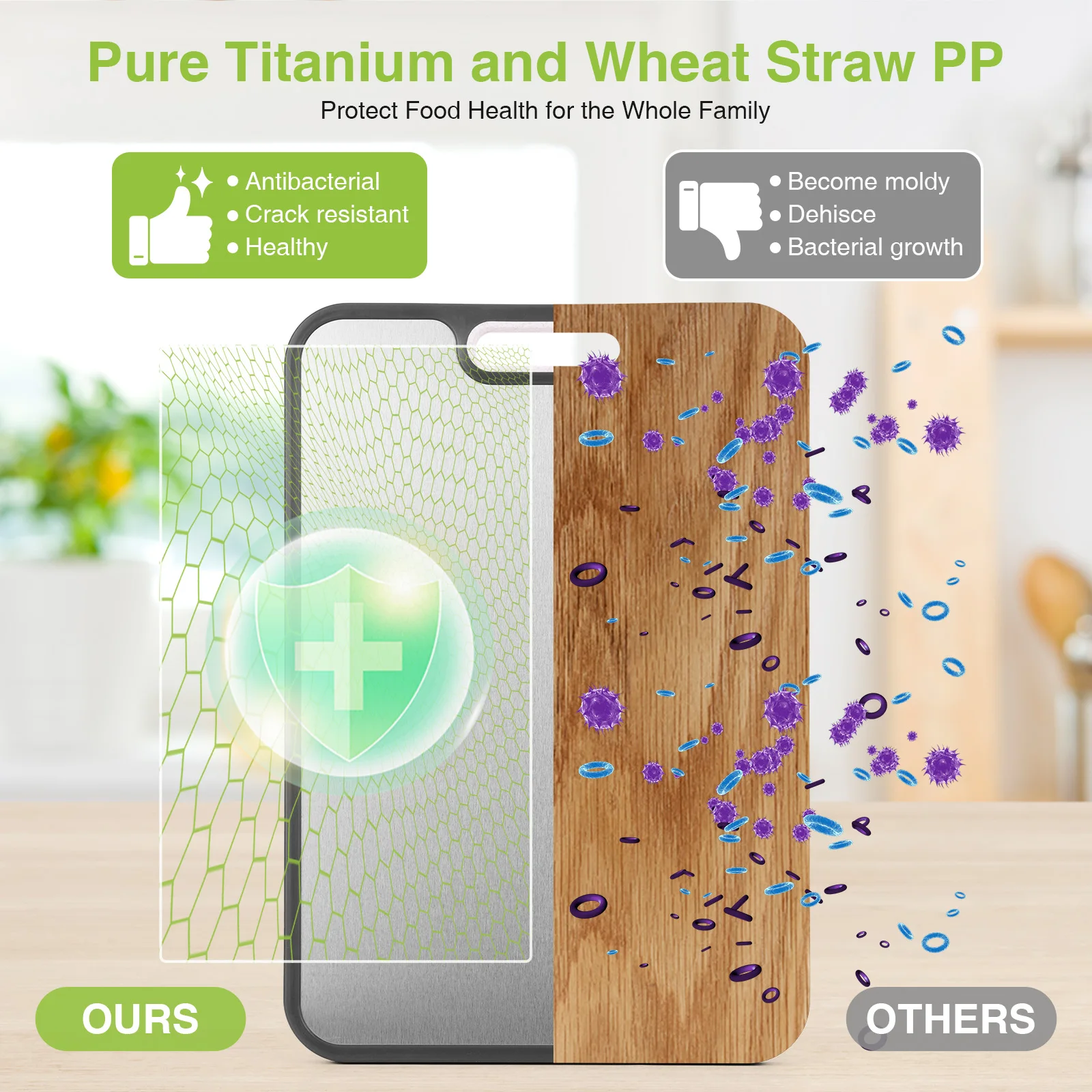 Rounded Edge Cutting Board Wear Resist Wheat Straw Chopping Board Thicken Large Meat Chopping Board for Fruit Vegetables Meat