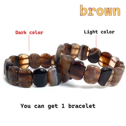 Elegant 14x18mm Square Striped Agate Bowl Bracelet - Twice Luxury Jewelry - 21cm (Brown)