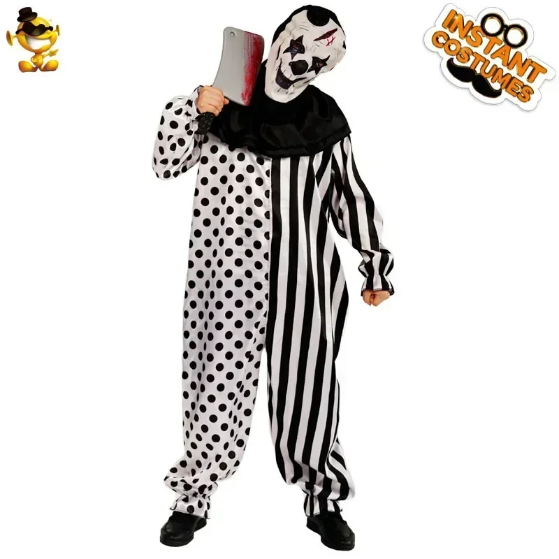 Secret Clown Costume For Men Halloween Bloody Horror Jumpsuit Role Play Fancy Dress Adult Performance Clothes For Kid